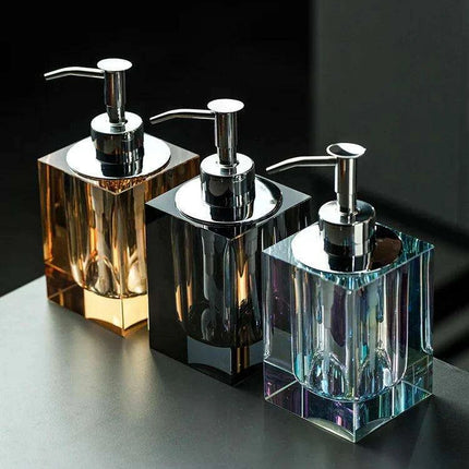 Sophisticated Square Hotel Glass Soap Dispenser with Polished Silver Pump for Contemporary Bathrooms