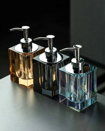 Sophisticated Square Hotel Glass Soap Dispenser with Polished Silver Pump for Contemporary Bathrooms