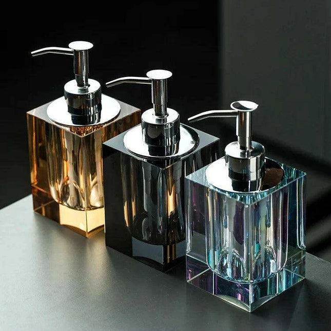 Sophisticated Square Hotel Glass Soap Dispenser with Polished Silver Pump for Contemporary Bathrooms