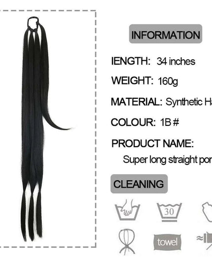 Chic Braided Ponytail Extension Set - Black & Brown Heat-Resistant Synthetic Hair Tie