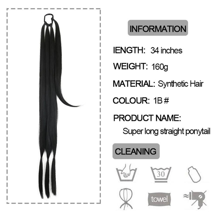 Chic Braided Ponytail Extension Set - Black & Brown Heat-Resistant Synthetic Hair Tie