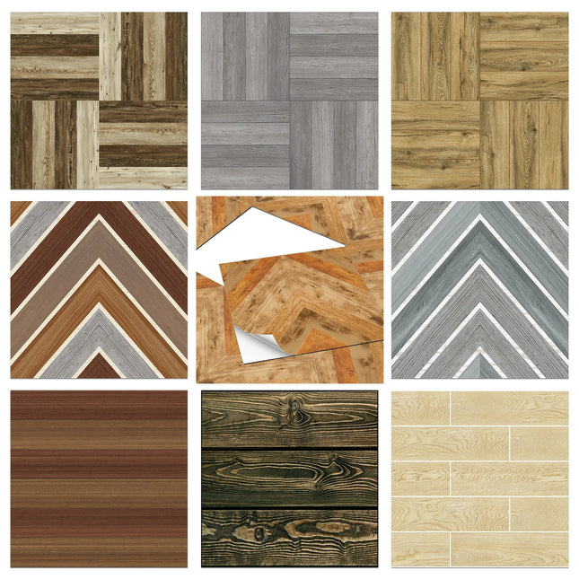 Self-Adhesive Wood Grain Floor Tiles — Peel & Stick, 30×30 cm