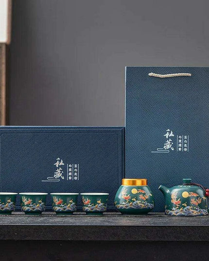 Elegant Chinese Kung Fu Tea Ceremony Set with Teapot and Four Cups in Luxurious Gift Box