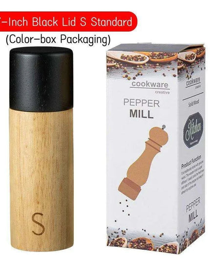 Elegant 7-Inch Salt and Pepper Mill Set with Chic Wooden Holder for Gourmet Dining