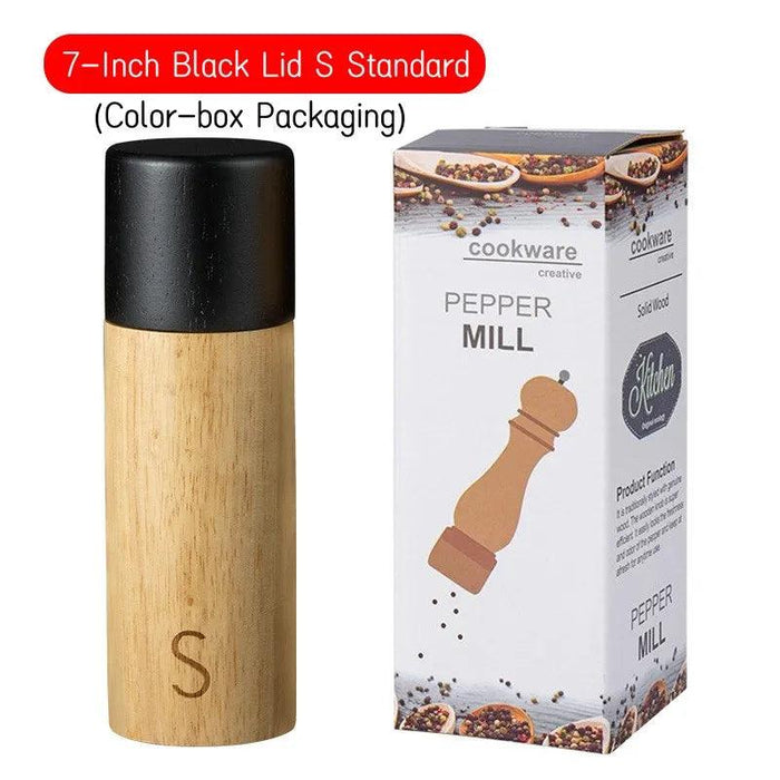 Elegant 7-Inch Salt and Pepper Mill Set with Chic Wooden Holder for Gourmet Dining