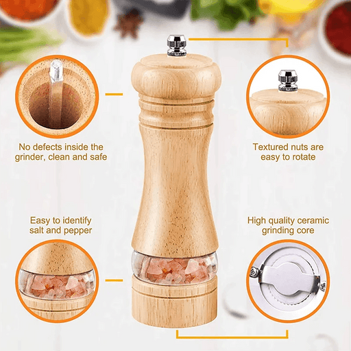 Vintage Handcrafted Wooden Spice Mill Set - 6-Inch Gourmet Salt and Pepper Grinders
