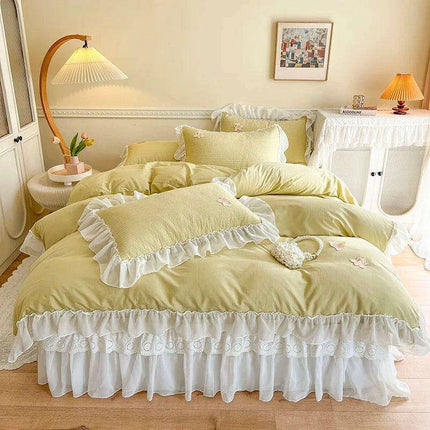 Royal Lace Ruffle Cotton Bedding Collection with Quilted Bedspread