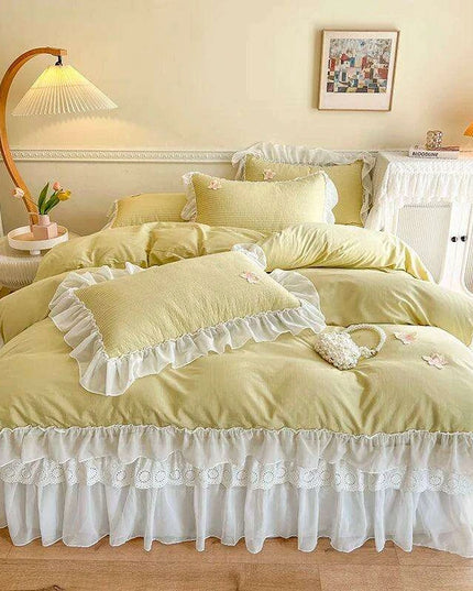 Royal Lace Ruffle Cotton Bedding Collection with Quilted Bedspread
