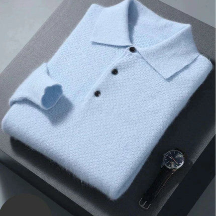 Men's Luxury 100% Mink Cashmere Polo Neck Knit Pullovers