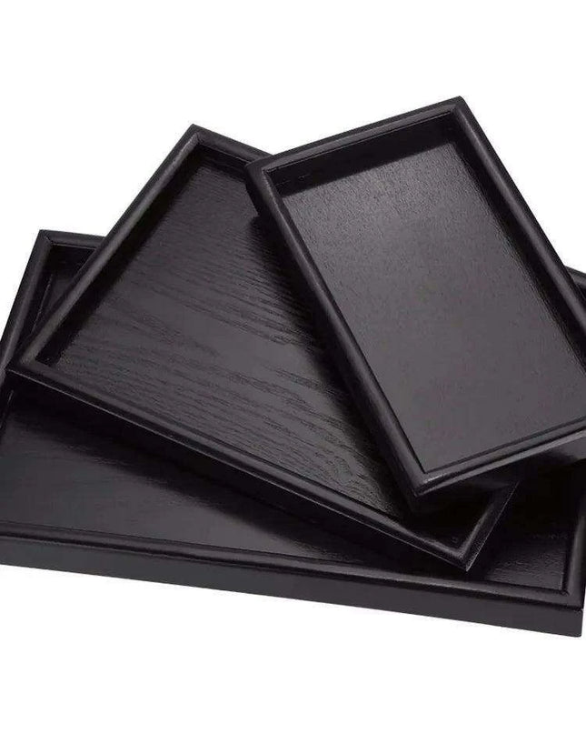 Sustainable Chic Black Solid Wood Serving Tray for Tea and Culinary Delights