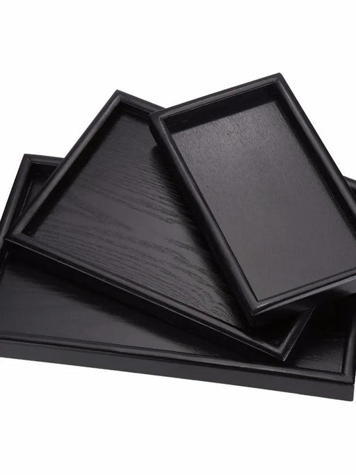 Elegant Black Solid Wood Serving Tray for Tea and Food