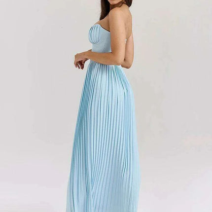 Glamorous Off-Shoulder High Waist Pleated Maxi Dress - Backless Bodycon Long Gown for Women