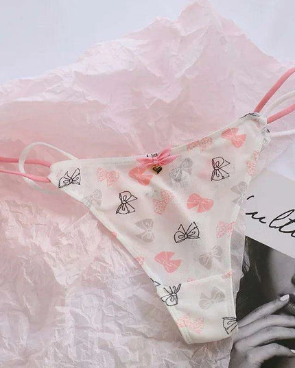 Charming Women's Sheer T-Back Thongs with Playful Strawberry and Cherry Print - Low-Waisted Seamless Sexy Underwear