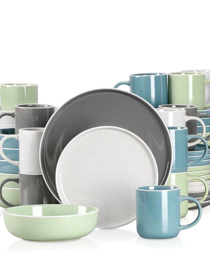 Apricot Elegance: Sesame Glazed Stoneware Dinnerware Set - 16/32/48 Piece Collection of Plates, Bowls, and Mugs