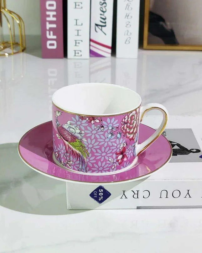 Vintage Elegance Couple's Ceramic Cup and Saucer Set - Perfect for Home and Office Enjoyment