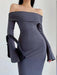 Chic Winter Elegance: Off-Shoulder Korean Maxi Dress in Black