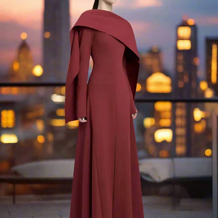 Backless Evening Gown with Long Sleeves and Unique Patchwork for Women