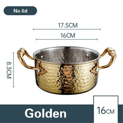 Golden Print Stainless Steel Hot Pot for Single Serving - 16cm Induction Cooker Compatible
