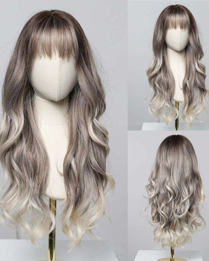 30-Inch Brown Wavy Synthetic Wig with Bangs - Perfect for Parties and Themed Events