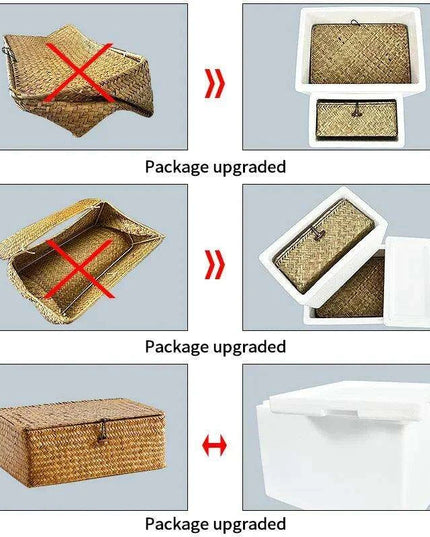 Natural Seagrass Organizer Basket with Lid - Stylish Storage Solution for Cosmetics, Sundries, and Laundry