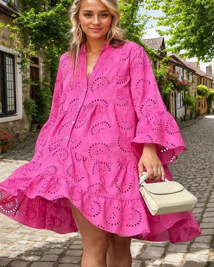 Chic Lace A-Line Beach Dress with Flared Sleeves for Women