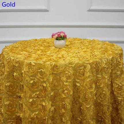 Wedding Satin Table Cloth Cover Embroidered Rosette Roses For Banquet Hotel