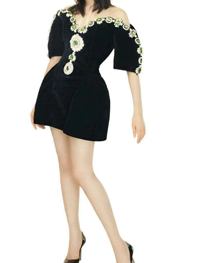 Elegant Backless Evening Dress with Glittering Diamond Details