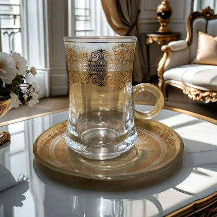 Elegant Bronzed Glass Turkish Coffee Set with Stylish Saucers