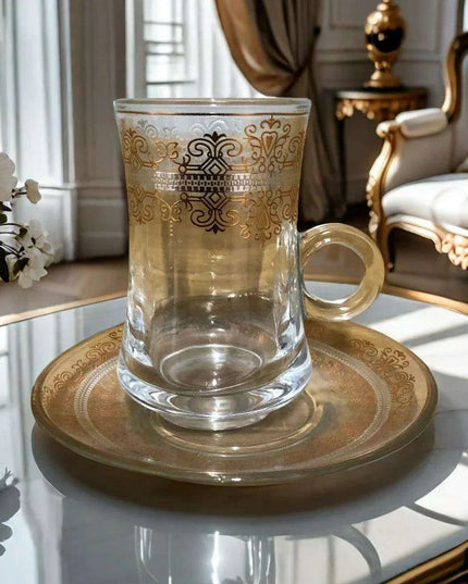 Elegant Bronzed Glass Turkish Coffee Set with Stylish Saucers