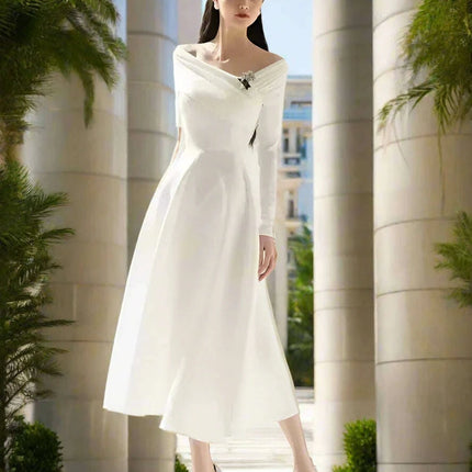 Stylish Sleeveless High Waist Evening Dress with Boat Neck for Women