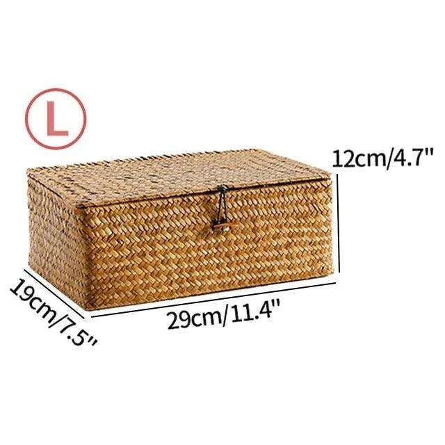 Natural Seagrass Organizer Basket with Lid - Stylish Storage Solution for Cosmetics, Sundries, and Laundry