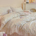 Korean Princess Floral Lace Ruffle Cotton Bedding Collection - Luxurious Single/Queen Duvet Cover, Sheet, and Pillowcase Set (3/4 Pieces)