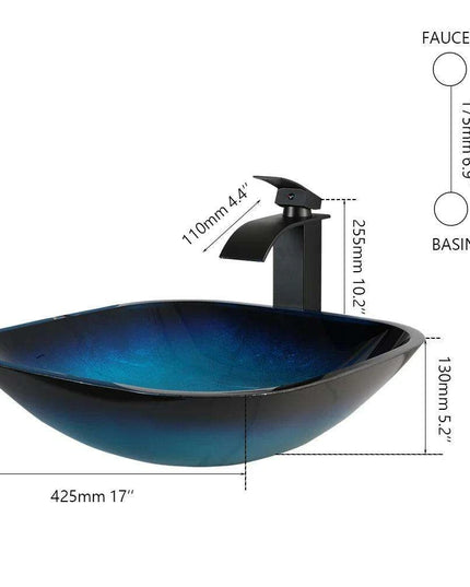 Elegant Blue Glass Bathroom Sink Set with Waterfall and Stream Faucet - Chic Home Upgrade
