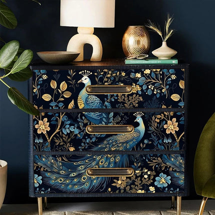 Blue Peacock Floral Peel & Stick Wallpaper — PVC, 45 cm Wide