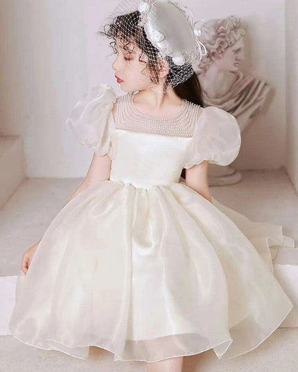 Charming Girls' Princess Ball Gown with Elegant Beading and Bow for Birthday Parties and Performances