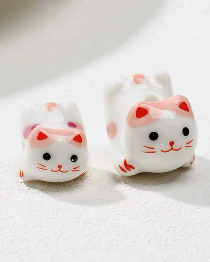 Charming Anime-Inspired Lucky Cat Ceramic Beads for Creative Jewelry Projects - 15x21mm Porcelain Essentials with Vertical Hole