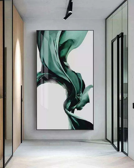 Vibrant Green Silk Abstract Canvas Artwork - Contemporary Wall Decor
