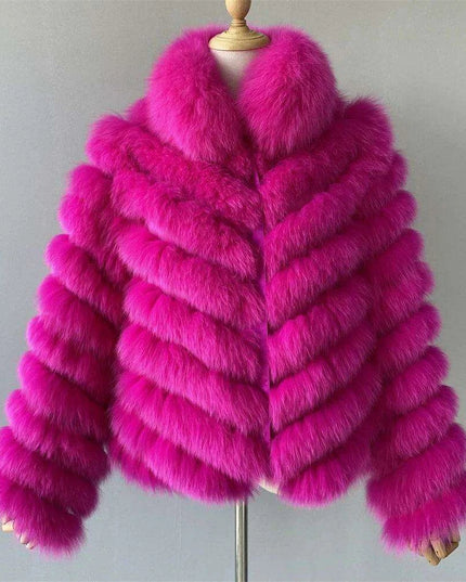 Elegant Reversible Women's Fox Fur Winter Jacket with Silk Lining