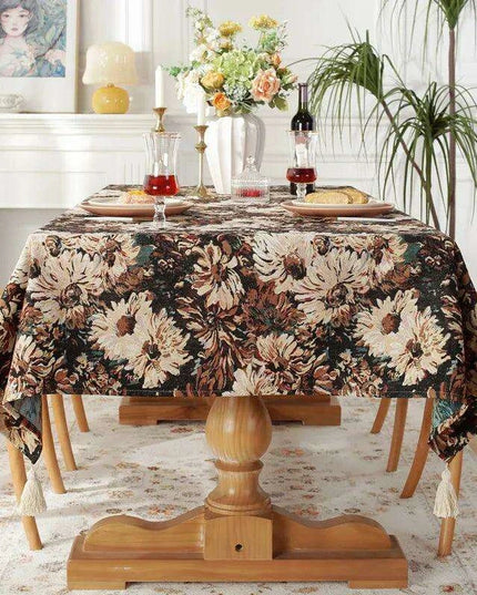 Elegant Floral Jacquard Tablecloth with Charming Tassel Details - Transform Your Dining Atmosphere