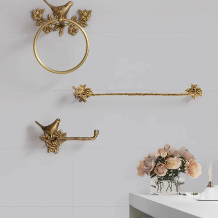 Retro Brass Bird Towel Ring | Perforation-Free Bathroom Wall Hook