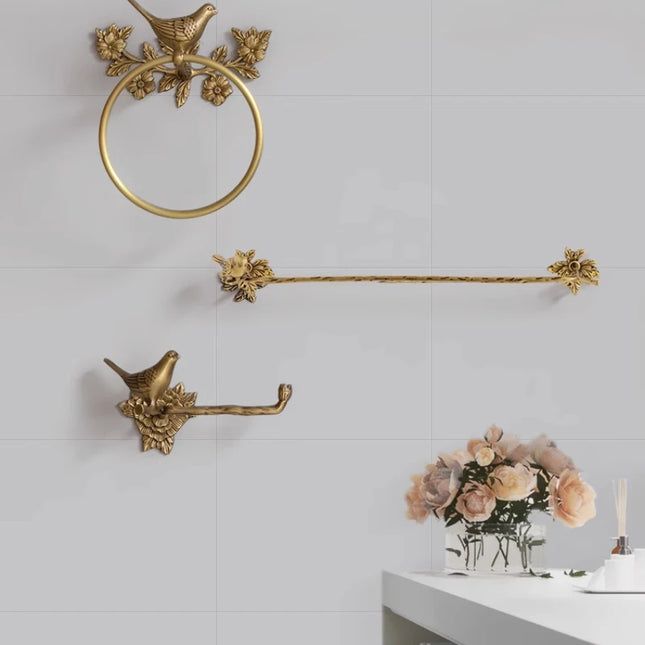 Retro Brass Bird Towel Ring | Perforation-Free Bathroom Wall Hook