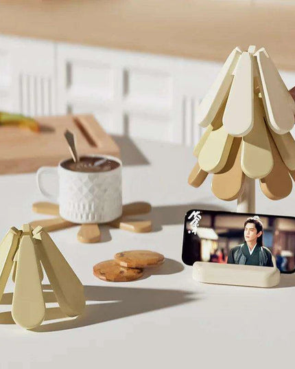 Silicone Heat-Resistant Trivet (Set of 3 with 1 Stand) - Lightweight Non-Slip Insulated Pads