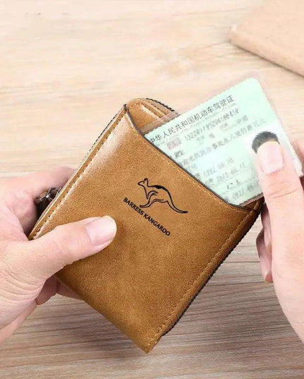 Men's Sophisticated Genuine Leather RFID Zipper Wallet - Multifunctional Business Card Holder with Coin Pocket