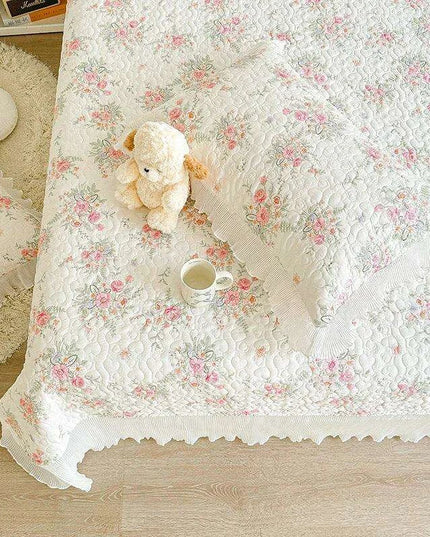 100% Cotton Floral Quilted Bed Cover - Soft & Skin-Friendly Mattress Protector (No Pillowcase Included)