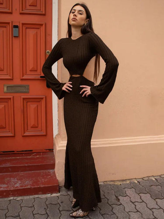Backless Hollow Out Long Sleeve Maxi Dress for Women - Trendy Autumn Slim Fit Fashion
