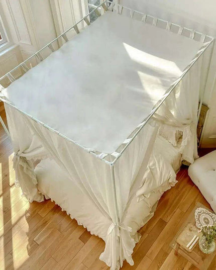 Sheer Linen Canopy Bed Curtains with Ruffled Detailing and Easy Setup