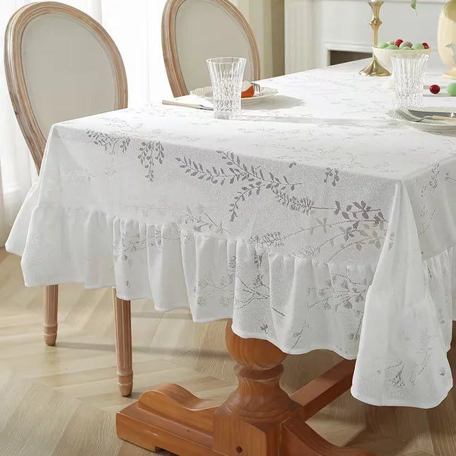 Hexagram French Retro Lace Tablecloth - Ruffled Design, Light Luxury