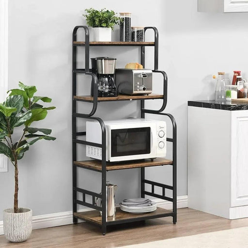 Stylish 4-Tier Kitchen Storage Rack with Microwave Shelf and Spice Organizer