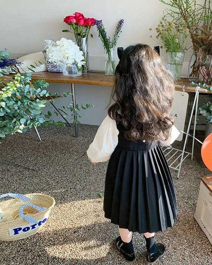 Elegant White Blouse and Chic Black Pleated Skirt for Little Girls