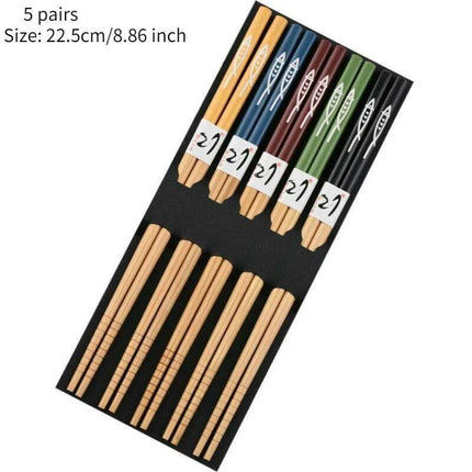 Chic Bamboo Chopstick Collection - 5 Pairs with Non-Slip Design